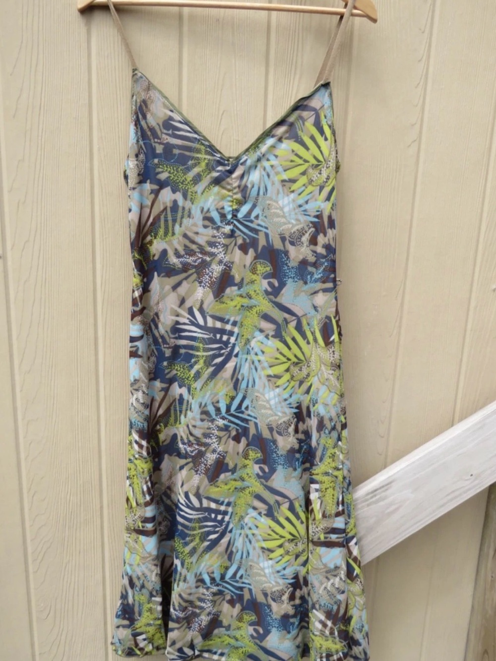 Jennifer Lopez Tropical Strapless Slip Dress in Blue, Green & Tan